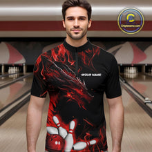Load image into Gallery viewer, Custom Black And Red Flame Dragon Bowling Team Men Quarter-Zip Shirts, Bowling League Shirt IPHW9333