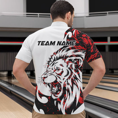 Custom Red Camo Lion Bowling Team Quarter-Zip Shirts For Men, Lion Bowling League Shirt IPHW8855