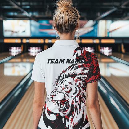 Custom Red Camo Lion Bowling Team Quarter-Zip Shirts For Women, Lion Bowling League Shirt IPHW8855
