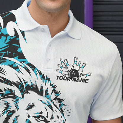 Custom Blue Camo Lion Bowling Team Polo Shirts For Men, Lion Bowling League Shirt IPHW8856