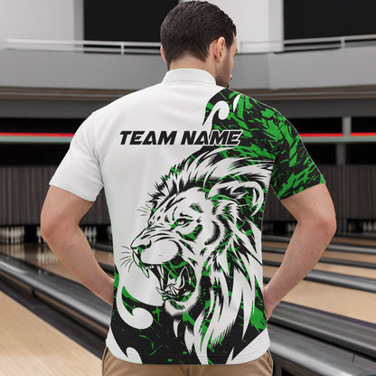 Custom Green Camo Lion Bowling Team Quarter-Zip Shirts For Men, Lion Bowling League Shirt IPHW8857