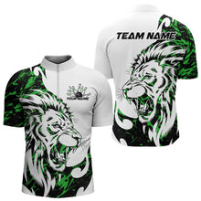 Load image into Gallery viewer, Custom Green Camo Lion Bowling Team Quarter-Zip Shirts For Men, Lion Bowling League Shirt IPHW8857
