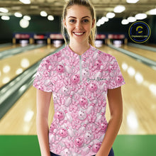 Load image into Gallery viewer, Custom Pink Butterfly Bowling Women Quarter-Zip Shirt, Ladies Bowlers Outfit IPHW10931