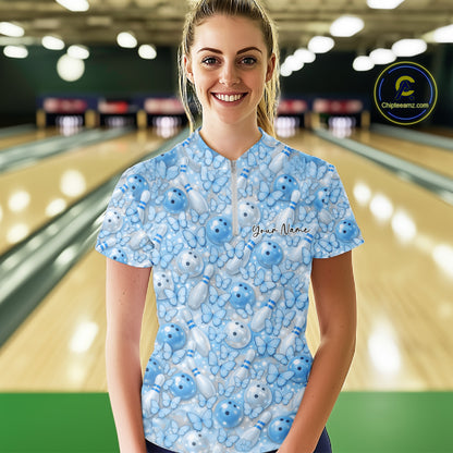 Custom Purple Butterfly Bowling Women Quarter-Zip Shirt, Ladies Bowlers Outfit IPHW10933