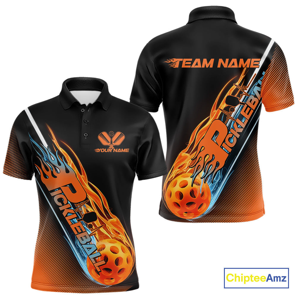 Custom Ice And Fire Pickleball Shirt, Flame Pickleball Polo Team Shirts For Men IPHW9337