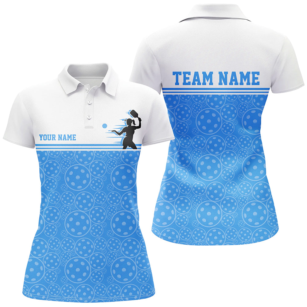 Custom Blue Pickleball Polo Shirts For Women, Pickleball Pattern Ladies Team Uniform IPHW8131