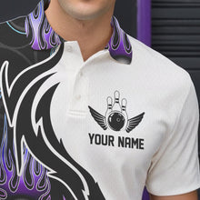 Load image into Gallery viewer, Pink Purple Blue Flame Ball Custom Bowling Team Men Polo Shirts, Fire Bowling League Shirt IPHW8864