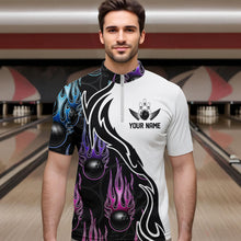 Load image into Gallery viewer, Pink Purple Blue Flame Ball Custom Bowling Team Men Quarter-Zip Shirts, Fire Bowling League Shirt IPHW8864