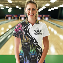 Load image into Gallery viewer, Colorful Rainbow Flame Ball Custom Bowling Team Women Polo Shirt, Fire Bowling League Shirt IPHW8865