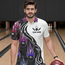 Load image into Gallery viewer, Blue Purple Pink Flame Ball Custom Bowling Team Men Polo Shirts, Fire Bowling League Shirt IPHW8866