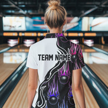 Load image into Gallery viewer, Blue Purple Pink Flame Ball Custom Bowling Team Women Polo Shirt, Fire Bowling League Shirt IPHW8866