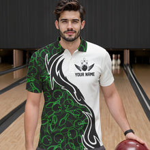 Load image into Gallery viewer, Black And Green Bowling Pattern Custom Bowling Team Men Polo Shirts, Bowling League Shirt IPHW8867
