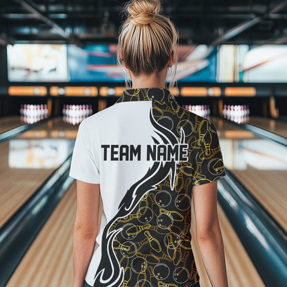 Black And Yellow Pattern Custom Bowling Team Women Quarter-Zip Shirts, Bowling League Shirt IPHW8868