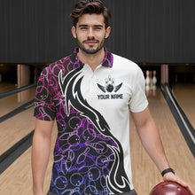 Load image into Gallery viewer, Blue Purple Pink Bowling Pattern Custom Bowling Team Men Polo Shirts, Bowling League Shirt IPHW8869