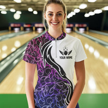 Load image into Gallery viewer, Blue Purple Pink Pattern Custom Bowling Team Women Quarter-Zip Shirts, Bowling League Shirt IPHW8869