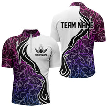 Load image into Gallery viewer, Blue Purple Pink Bowling Pattern Custom Bowling Team Men Quarter-Zip Shirts, Bowling League Shirt IPHW8869
