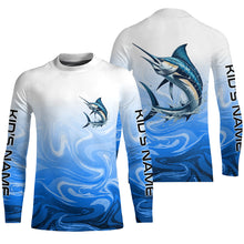 Load image into Gallery viewer, Marlin Fishing Custom Long Sleeve Performance Shirts, Marlin Saltwater Fishing Apparel | Blue Camo IPHW6369