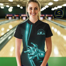 Load image into Gallery viewer, Custom Turquoise Blue Bowling Women Quarter-Zip Shirt, Bowling Tournament Shirt IPHW11249