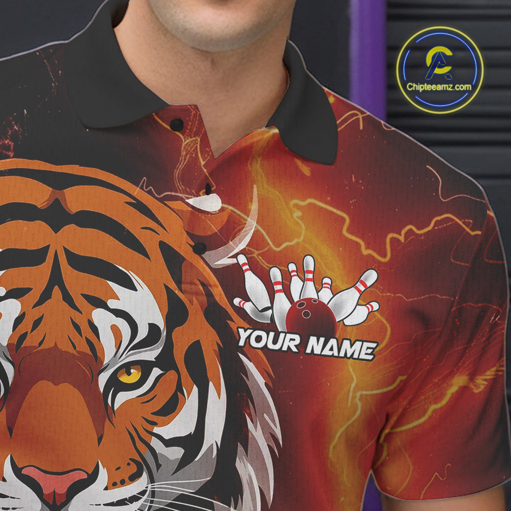 Custom Thunder Lightning Tiger Bowling Polo Shirts For Men, Bowling Team Outfit IPHW9093