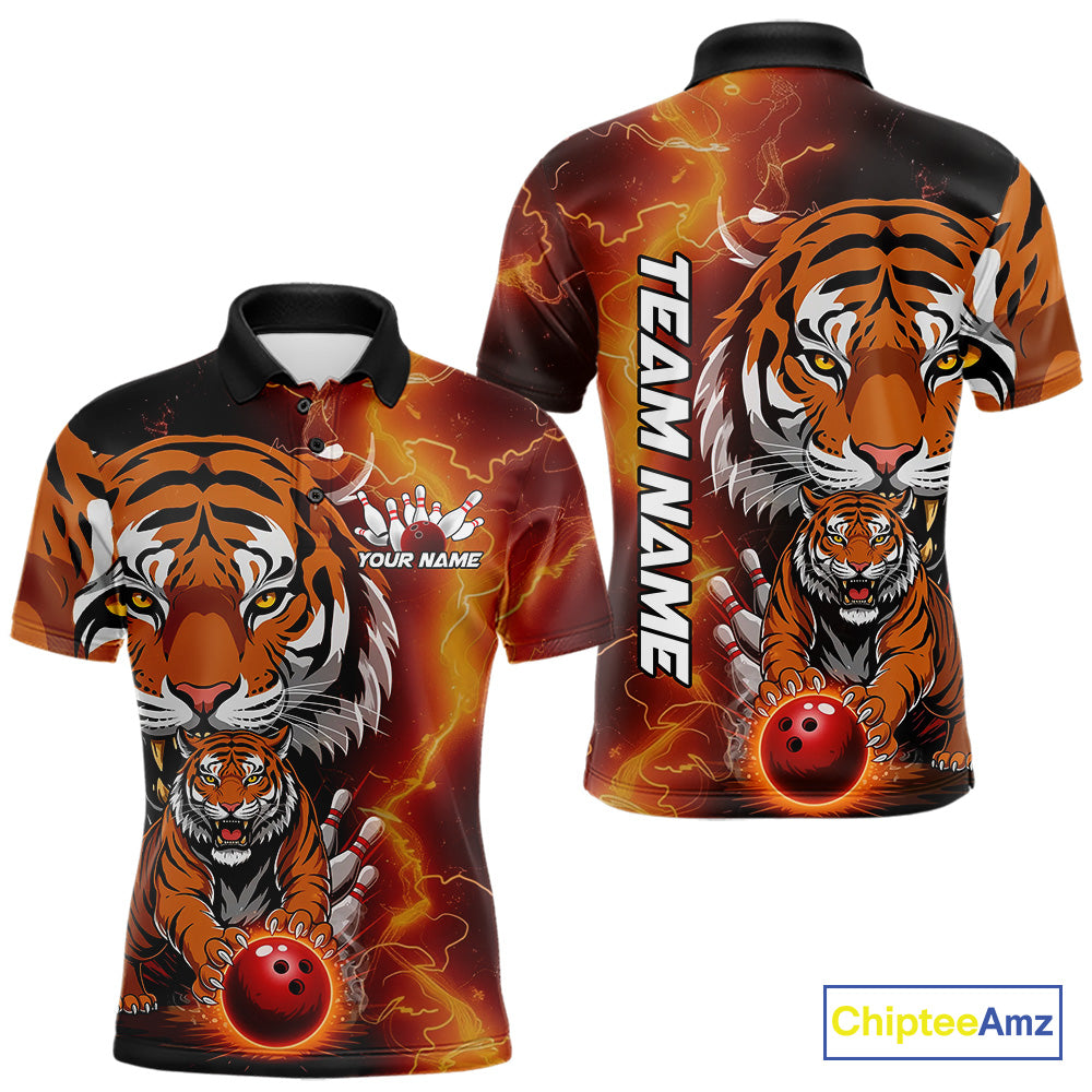 Custom Thunder Lightning Tiger Bowling Polo Shirts For Men, Bowling Team Outfit IPHW9093