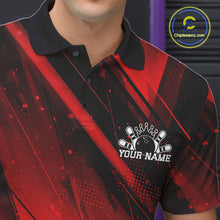 Load image into Gallery viewer, Custom Black And Red Splatter Halftone Men Bowling Polo Shirts Bowling Team Jerseys IPHW11442