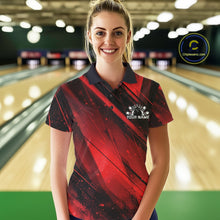 Load image into Gallery viewer, Custom Black And Red Splatter Halftone Women Bowling Polo Shirts Bowling Team Jerseys IPHW11442