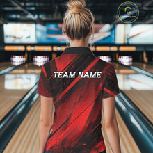 Load image into Gallery viewer, Custom Black And Red Splatter Halftone Women Bowling Polo Shirts Bowling Team Jerseys IPHW11442