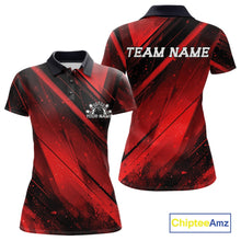 Load image into Gallery viewer, Custom Black And Red Splatter Halftone Women Bowling Polo Shirts Bowling Team Jerseys IPHW11442