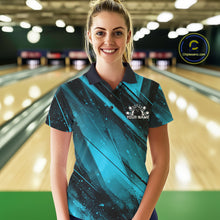 Load image into Gallery viewer, Custom Black And Blue Splatter Halftone Women Bowling Polo Shirts Bowling Team Jerseys IPHW11443