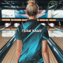Load image into Gallery viewer, Custom Black And Blue Splatter Halftone Women Bowling Polo Shirts Bowling Team Jerseys IPHW11443