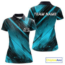 Load image into Gallery viewer, Custom Black And Blue Splatter Halftone Women Bowling Polo Shirts Bowling Team Jerseys IPHW11443