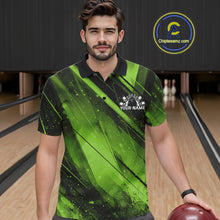 Load image into Gallery viewer, Custom Black And Green Splatter Halftone Men Bowling Polo Shirts Bowling Team Jerseys IPHW11445