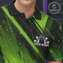 Load image into Gallery viewer, Custom Black And Green Splatter Halftone Men Bowling Polo Shirts Bowling Team Jerseys IPHW11445