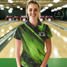 Load image into Gallery viewer, Custom Black And Green Splatter Halftone Women Bowling Polo Shirts Bowling Team Jerseys IPHW11445