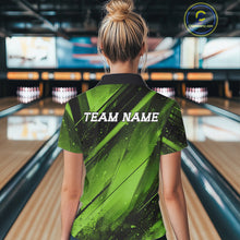 Load image into Gallery viewer, Custom Black And Green Splatter Halftone Women Bowling Polo Shirts Bowling Team Jerseys IPHW11445
