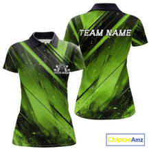 Load image into Gallery viewer, Custom Black And Green Splatter Halftone Women Bowling Polo Shirts Bowling Team Jerseys IPHW11445