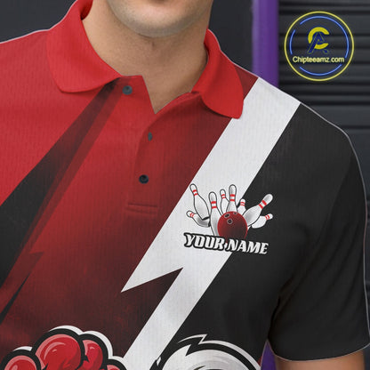 Custom Black And Red Funny Bold Confident Chicken Bowling Shirt For Men, Bowling Jerseys IPHW11622
