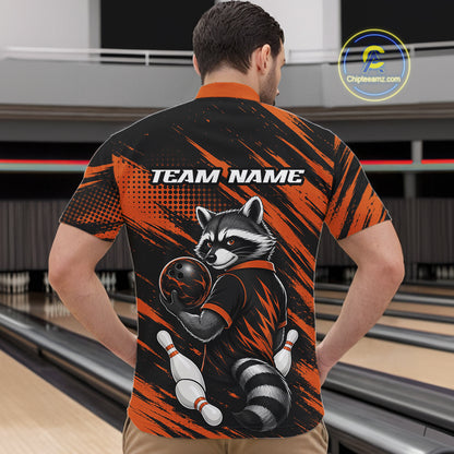 Custom Black And Orange Cool Looking Raccoon Bowling Jersey, Funny Bowling Men Quarter Zip Shirt IPHW11863