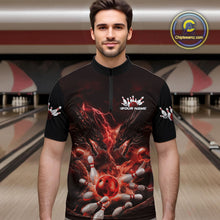 Load image into Gallery viewer, Custom Red Lightning Flame Dragons Bowling Men Quarter-Zip Shirt, Fire Dragon Bowling Jerseys IPHW9816