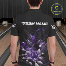 Load image into Gallery viewer, Custom Purple Lightning Flame Dragons Bowling Men Polo Shirt, Fire Dragon Bowling Jerseys IPHW9817