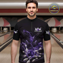 Load image into Gallery viewer, Custom Purple Lightning Flame Dragons Bowling Men Quarter-Zip Shirt, Fire Dragon Bowling Jerseys IPHW9817