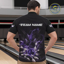 Load image into Gallery viewer, Custom Purple Lightning Flame Dragons Bowling Men Quarter-Zip Shirt, Fire Dragon Bowling Jerseys IPHW9817