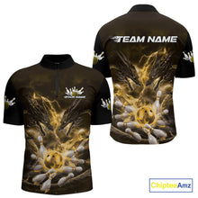 Load image into Gallery viewer, Custom Yellow Lightning Flame Dragons Bowling Men Quarter-Zip Shirt, Fire Dragon Bowling Jerseys IPHW9818