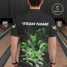 Load image into Gallery viewer, Custom Green Lightning Flame Dragons Bowling Men Polo Shirt, Fire Dragon Bowling Jerseys IPHW9819