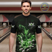 Load image into Gallery viewer, Custom Green Lightning Flame Dragons Bowling Men Quarter-Zip Shirt, Fire Dragon Bowling Jerseys IPHW9819
