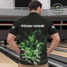 Load image into Gallery viewer, Custom Green Lightning Flame Dragons Bowling Men Quarter-Zip Shirt, Fire Dragon Bowling Jerseys IPHW9819