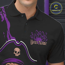 Load image into Gallery viewer, Custom Black And Purple Pirate Bowling Men Polo Shirt, Pirate Bowling Team Jerseys IPHW10708