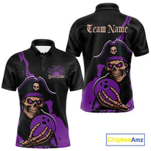 Load image into Gallery viewer, Custom Black And Purple Pirate Bowling Men Polo Shirt, Pirate Bowling Team Jerseys IPHW10708