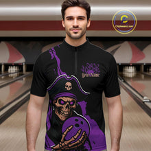 Load image into Gallery viewer, Custom Black And Purple Pirate Bowling Men Quarter-Zip Shirt, Pirate Bowling Team Jerseys IPHW10708