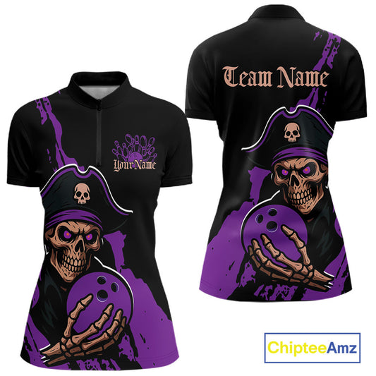 Custom Black And Purple Pirate Bowling Women Shirt, Pirate Bowling Team Jerseys IPHW10708
